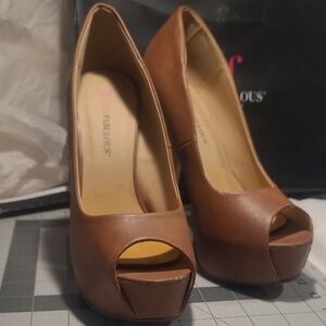 JustFabulous Brown Peep Toe Heels